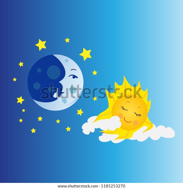 Cartoon Characters Sun Moon Sun Going Stock Vector (Royalty Free ...