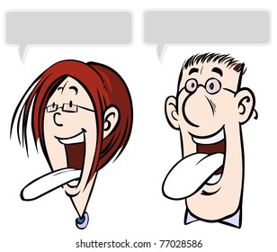 Cartoon characters of a talking  people.