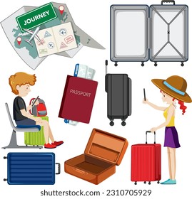 Cartoon Characters and Tourism Elements Vector Collection illustration