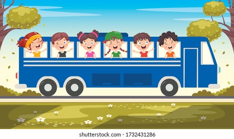 Cartoon Characters Travelling With Vehicle 