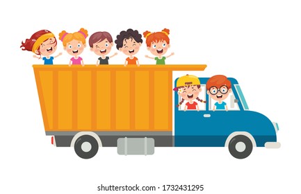 Cartoon Characters Travelling With Vehicle 