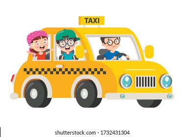 Cartoon Characters Travelling With Vehicle 