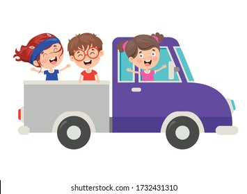 Cartoon Characters Travelling With Vehicle 