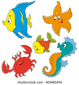 Cartoon Characters Underwater World Collection Stock Vector (Royalty ...