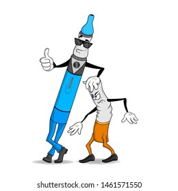 
Cartoon characters, vape and a simple cigarette. The concept of how electronic cigarettes were shaded simple and became more popular, expressing modern style.