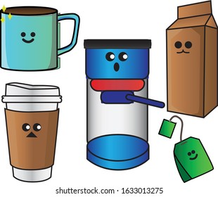 Cartoon characters vector coffee sets