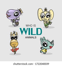 Caracteres de dibujos animados ilustraciones vectoriales, tres lindos personajes animales salvajes están bailando
