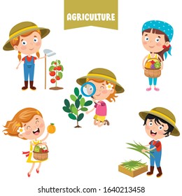 Cartoon Characters Working On Agriculture