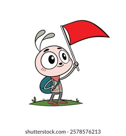 Cartoon Characters,there is a red flag in the hand