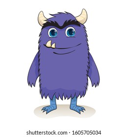 Cartoon of a charismatic purple monster smiling. Ideal for educational and institutional materials