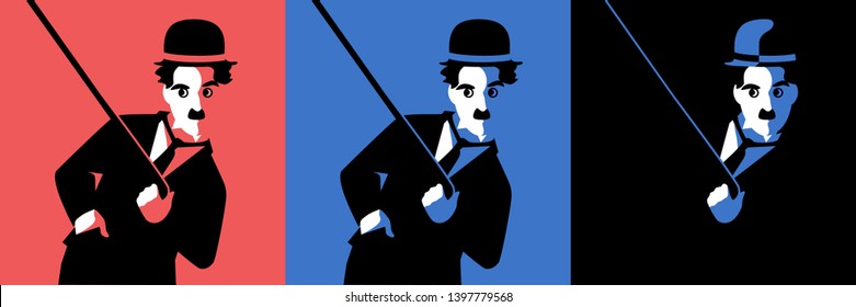 Cartoon Charlie Chaplin. Set of vector illustrations. May 15, 2019. Editorial use only