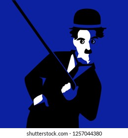 Cartoon Charlie Chaplin. Vector illustration. December 13, 2018. Editorial use only
