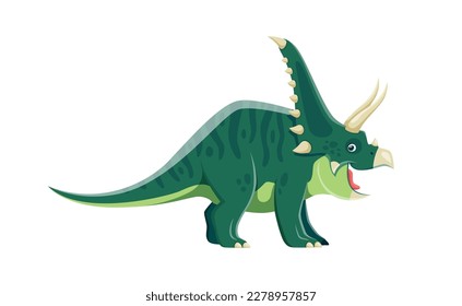 Cartoon Chasmosaurus dinosaur character. Extinct lizard, Jurassic era animal or paleontology creature. Prehistoric monster, ancient wildlife herbivore dinosaur comical vector personage with horns