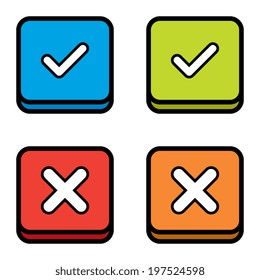 Cartoon Check and Decline Marks Buttons
