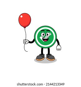 Cartoon of check mark holding a balloon , character design