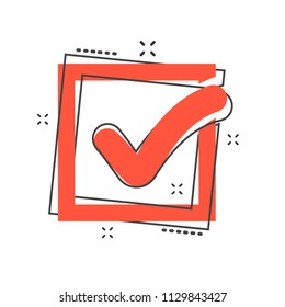 Cartoon Check Mark Icon In Comic Style. Approved Illustration Pictogram. Ok Sign Splash Business Concept.