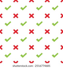 Cartoon Check Mark symbol seamless patterns, Vector.