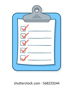 Cartoon Checklist With Red Check Marks And Blank Copy Space On Clipboard, Vector Illustration