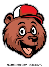 cartoon cheerful bear head wearing a baseball cap