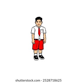 cartoon cheerful boy in elementary school uniform vector illustration