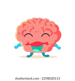 Cartoon cheerful brain character with happy face.