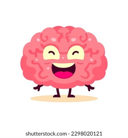 Cartoon cheerful brain character with smiling face.