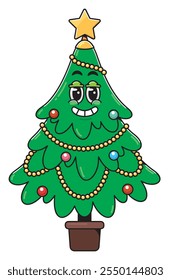 Cartoon Cheerful Christmas Tree Illustration