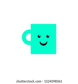 Cartoon cheerful cup for print design. Coffee mug with smile. Cartoon illustration cheerful cup with smile. Vector card. Morning coffee