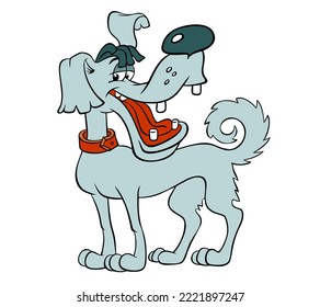 Cartoon cheerful dog. The cartoon dog looks at us in a friendly way. Vector color image of a happy dog isolated on white.