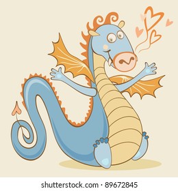 Cartoon cheerful dragon in vector. 2012 symbol