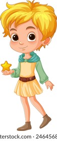 Cartoon of a cheerful girl with a golden star