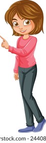 Cartoon of a cheerful girl pointing to the side