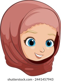 Cartoon of a cheerful girl wearing a hijab