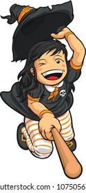 Cartoon of Cheerful Halloween Witch