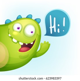 Cartoon cheerful Monster waving hello