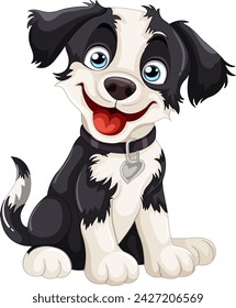 Cartoon of a cheerful puppy wearing a collar