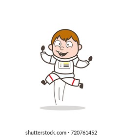 Cartoon Cheerful Spaceman Jumping in Excitement Vector Illustration