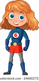 Cartoon of a cheerful young girl dressed as superhero