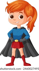 Cartoon of a cheerful young girl dressed as superhero