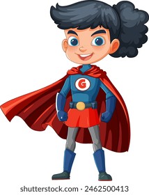 Cartoon of a cheerful young superhero in costume