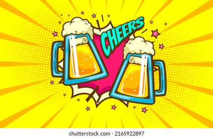 Cartoon cheers with glass illustration background