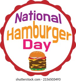 Cartoon Cheese Big Burger Icon And Sticker. Burger With Lettuce, Tomato, Cheese And Hamburg Steak. National Hamburger Day Vector, Illustration, EPS10