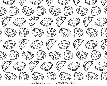 Cartoon Cheese doodle seamless pattern for background and packaging. Vector design. Various cheese design wallpaper	