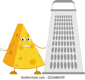 queso de dibujos animados y rallador. ilustración vectorial