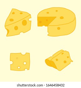 Cartoon cheese icons set. Vector Illustration