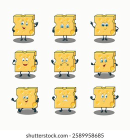 Cartoon cheese Mascot Character Pose Set.
