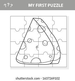 Cartoon cheese. Puzzle. Match pieces and complete the picture. Educational children game, kids sctivity page - my first puzzle and coloring book