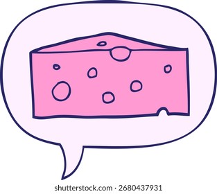 cartoon cheese with speech bubble in bright neon color
