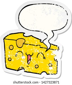 cartoon cheese with speech bubble distressed distressed old sticker