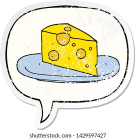 cartoon cheese with speech bubble distressed distressed old sticker